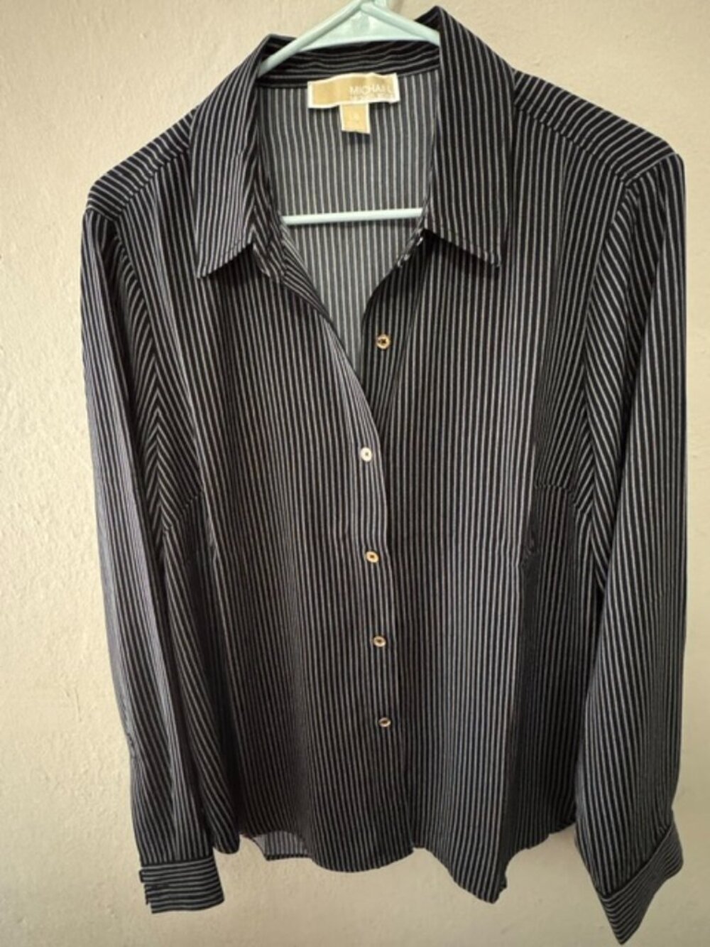 Women's "Michael Kors" black with thin white stripes blouse